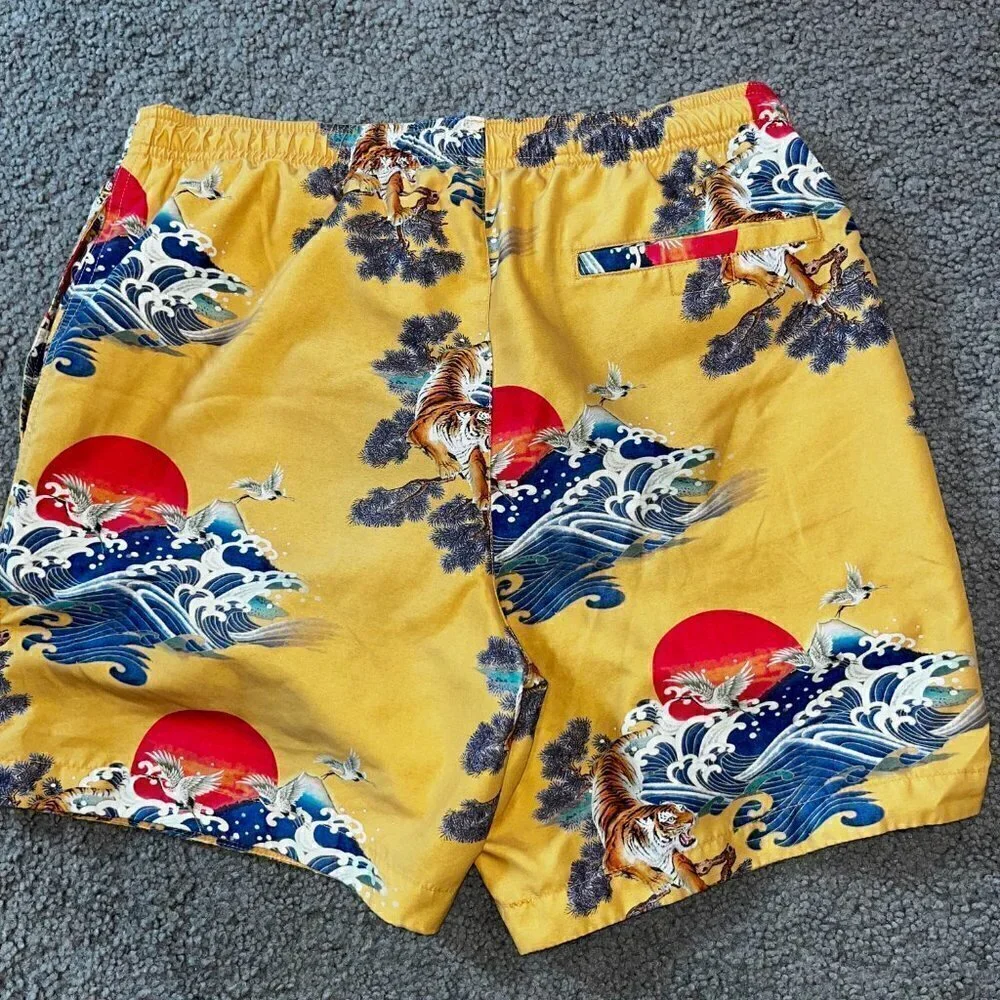 MODERN AMUSEMENT Men's Swimsuit Trunks Asian Tiger Moon Ocean Print EUC - Size M